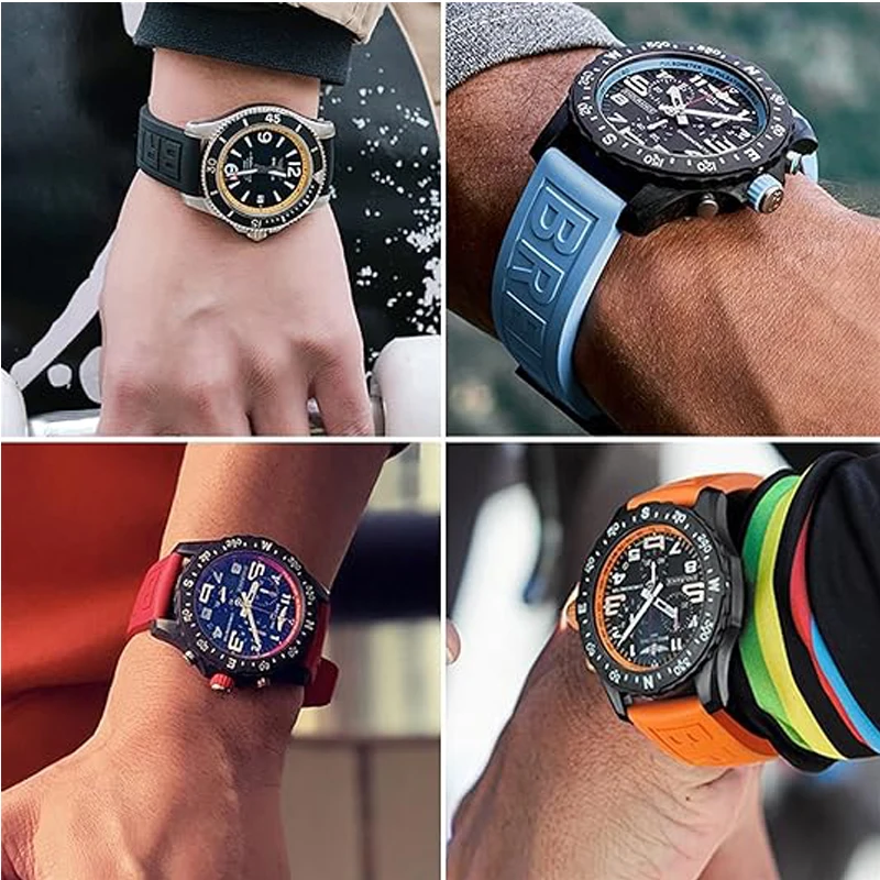 Soft natural soft silicone Alphabet Strap 22mm / 24mm Breitling strap fit Professional Super Ocean Avenger Blackbird Yellow Wolf