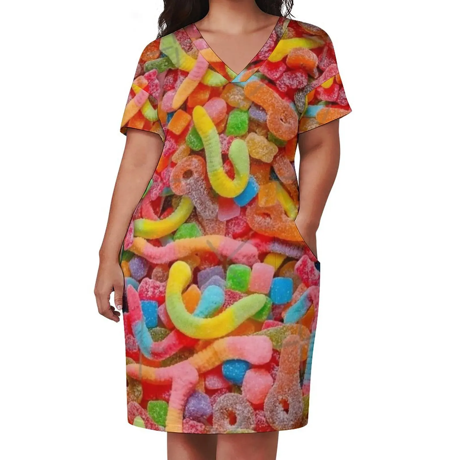 Gummy Wormen Candys Losse Zak Jurk Elegante Avondjurken Voor Vrouwen 2024 Jurk Vintage Zomerkleding