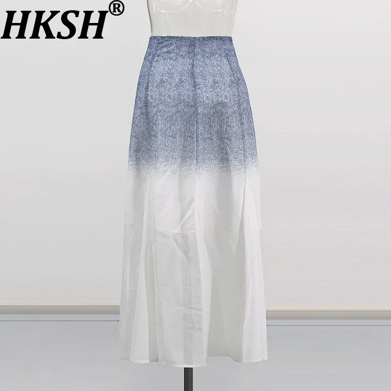 

HKSH Summer New Women's High Street Chic Elegant Casual Ins Trendy Stylish Sweet Tide Gradient Design Zipper Draped Skirt HK7607