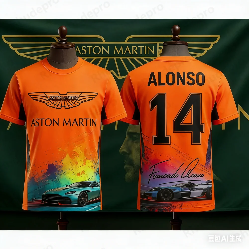 

Aston Martin 2026 T-Shirt Fernando Alonso 14 Tshirt Short Sleeved Sportswear Fans Classic Plaid Flag Racing Jersey