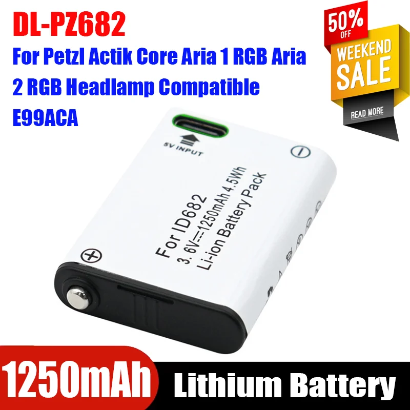 

3.6V 1250mAh DL-PZ682 Battery for Petzl Actik Core Aria 1 RGB Aria 2 RGB Headlamp Compatible E99ACA Rechargeable Batteries