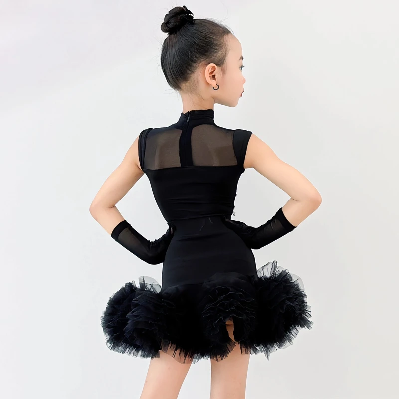 زي الرقص اللاتيني للأطفال 2025 طقم بدلة تدريب جديدة للخريف والشتاء للفتيات مع فستان رقص راقي