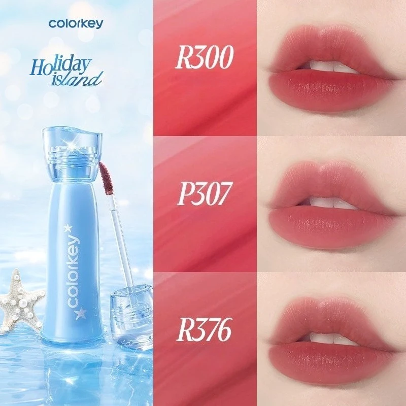 Colorkey Water Mist Lip Gloss, Women's Holiday Island Series Lip Gloss, Low Saturation Lipstick for Women Long-lasting Makeup