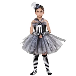 Kids Jack Skellington Cosplay Costumes Inspired Knee Length Tutu Dress for Girls Halloween Fancy Dress up Costume Party Dresses