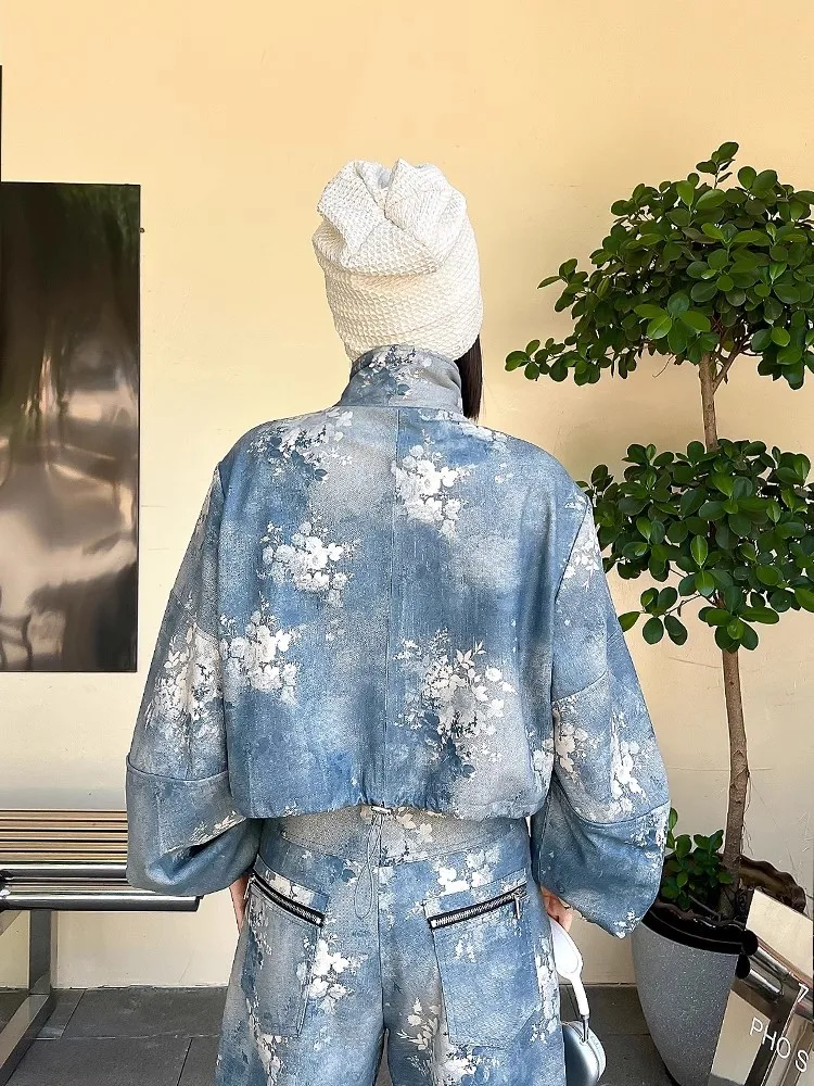 Moda feminina jaqueta de couro genuíno gola impressa pele carneiro hip hop casual casaco curto solto ajuste feminino jaquetas carga