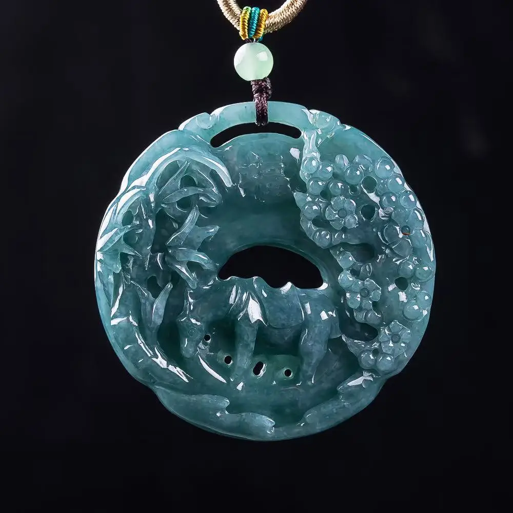 

Myanmar Jadeite Flower Pendant Talismans Gemstone Real Jade Natural Jewelry Designer Necklace Vintage Carved Amulet Luxury