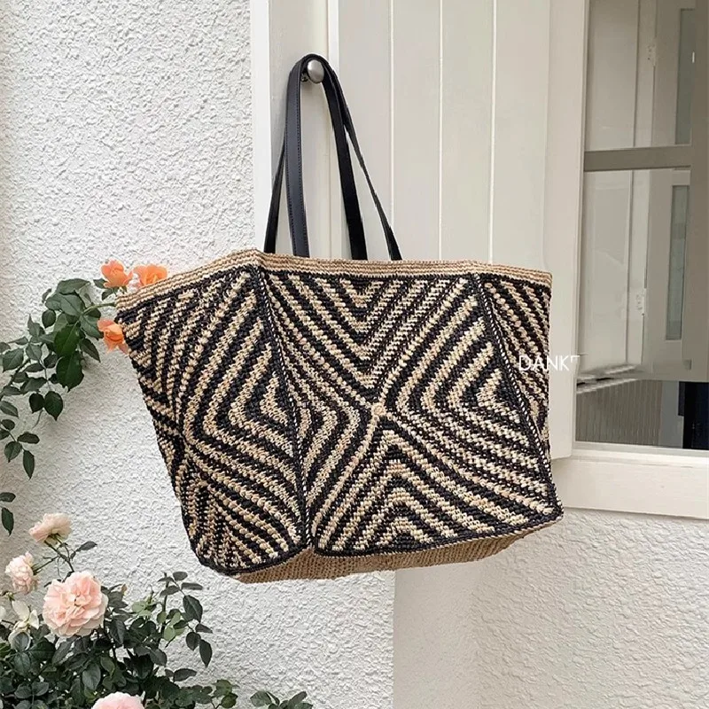 

Соломенные тканые сумки-тоут для женщин, сумка из рафии на плечо, большая корзина для покупок из ротанга, пляжная сумка, роскошная вязаная крючком сумка-тоут
