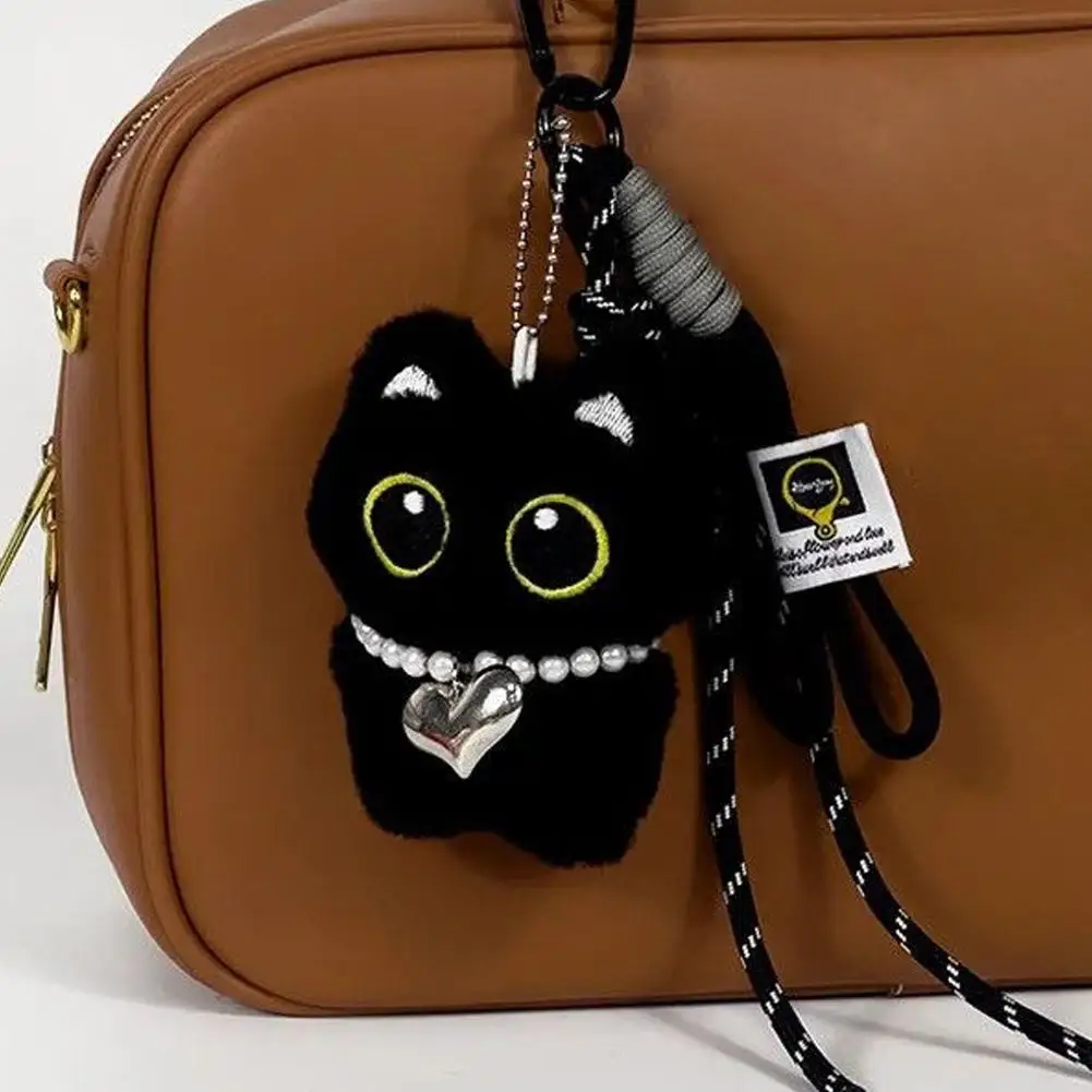 

Милый черный кот, ловящий рыбу, плюшевая игрушка-брелок, подвеска для сумки, аксессуар для автомобильных ключей, подарок для женщин и пар