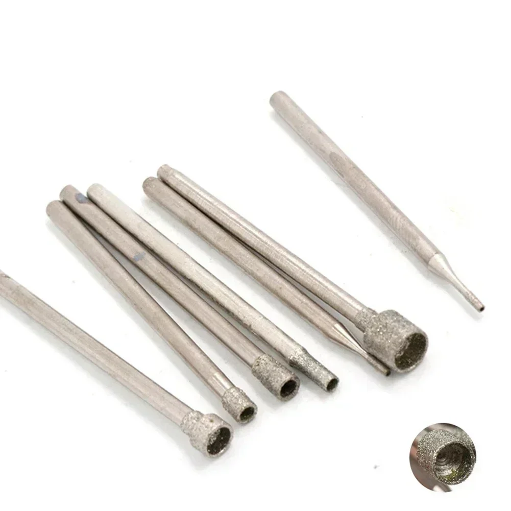 10Pcs 0.8-5mm 2.35mm Rotary Diamond Burr Core Drill Bit Engraving Shank For Glass Tile Grinding Hollow Head Rotary Tool
