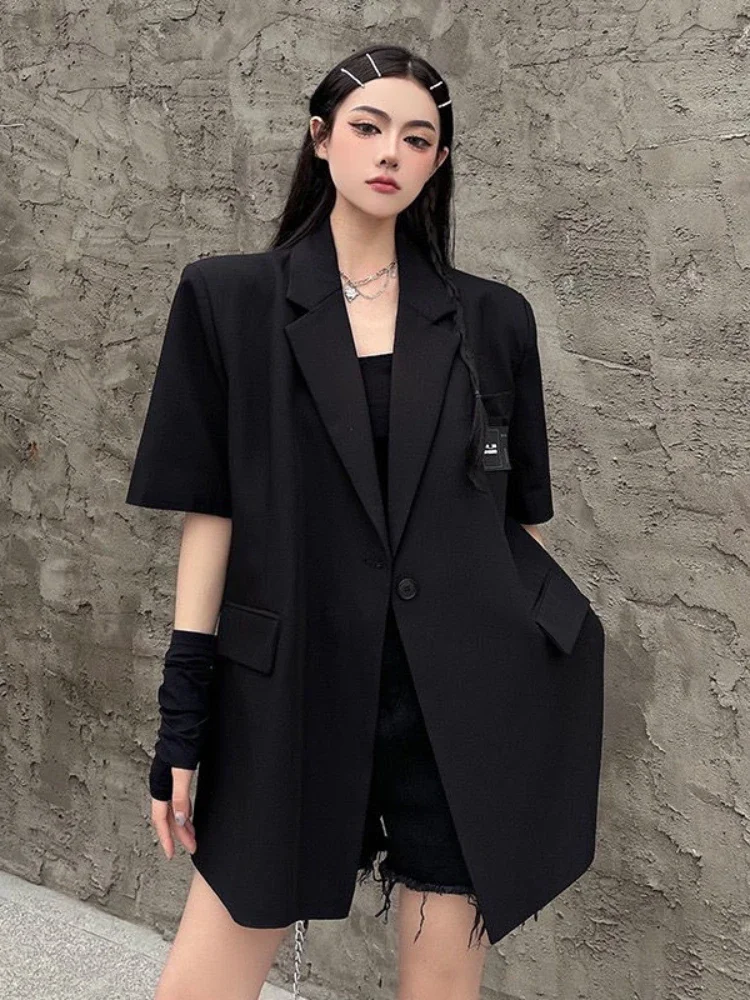 Streetwear Loose Women Blazer Summer Fashion New Thin Short Sleeve Button Down Jacket Woman