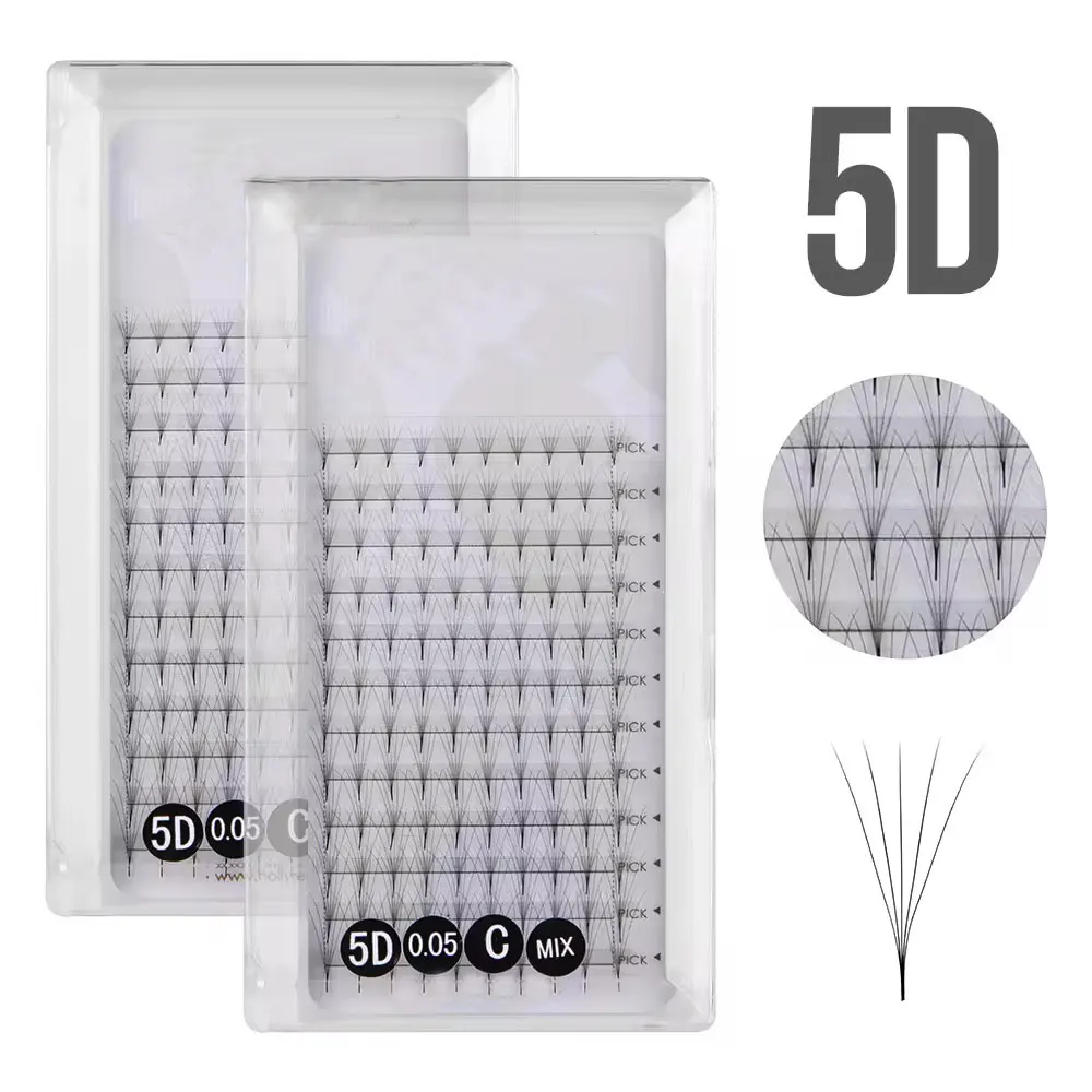 5D Sharp Base Premade Fan Lashes 0.07mm Volume Fan Lash Extensions L Curl Russian Promade Fan Eyelash Extensions 10 Trays