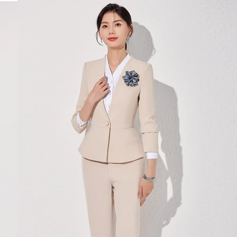 Apricot Suit Women's Autumn New Jewelry Store Gold Shop Work Clothes High-End4SStore Business Reception Labor Suit