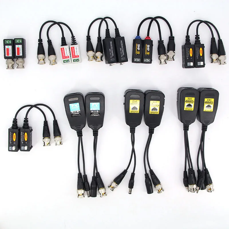 1 pasang 1080P 5MP 8MP 4K pasif RJ45 1CH Video Balun 2in1 kabel BNC konektor kabel listrik memutar AHD/CVI/TVI kamera CCTV