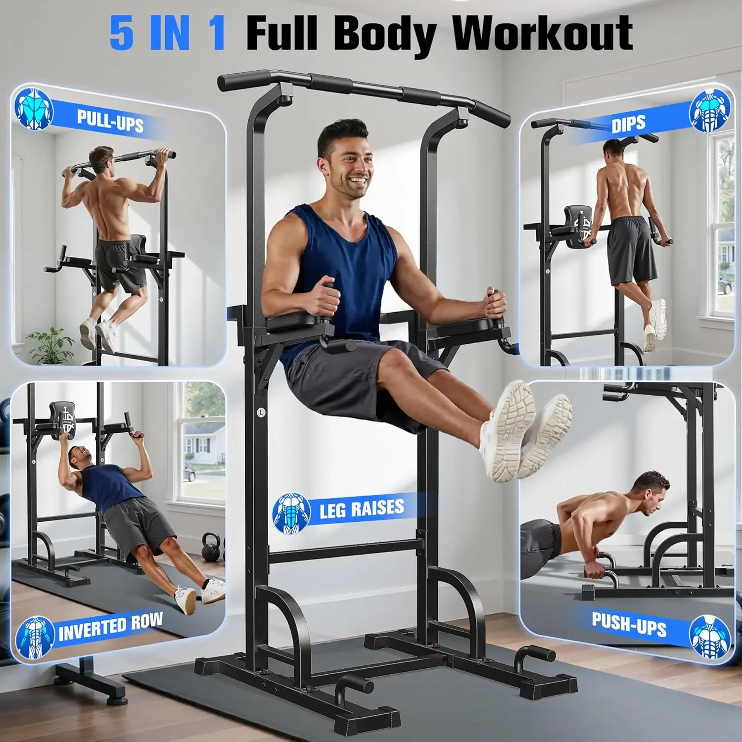 

[New Arrival, Free Shipping!]Pull Up Bar Dip Station Power Tower Assistive Trainer Multi-Function Home Gym Strength Training Fit