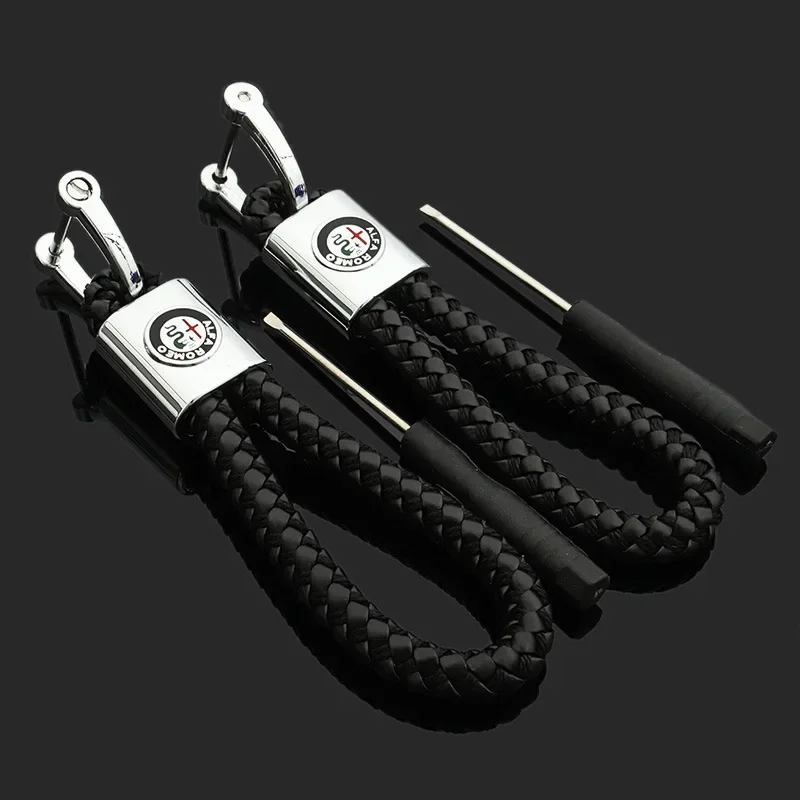 Leather Braided Rope Keychain For Alfa Romeo Giulia Giulietta 159 156 MITO Stelvio 147 Car Styling key chain Key Ring Accessorie