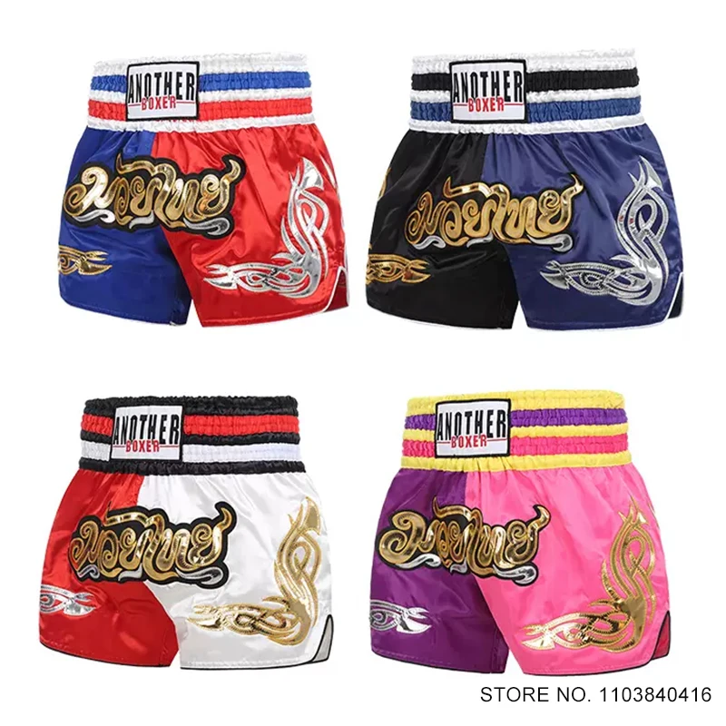 Muay Thai Pants Men Women Kids Boxing Shorts Patchwork Embroidery Martial Arts Grappling Sparring Kickboxing Cage Fight Shorts