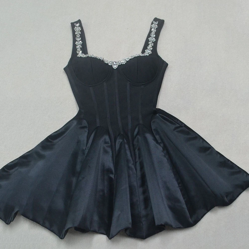 الأوروبية والأمريكية المتخصصة ثلاثي الأبعاد تصميم الماس رصع ساحة الرقبة الحمالة منتفخ تنورة فستان حفلة عيد ميلاد #6