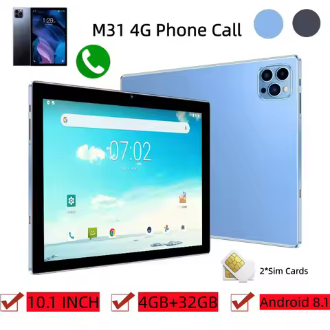 M31 4G Phone Call 10.1" Android 8.1 Tablet PC MT6750 Quad-Core Supports 2G\3G\4G Calls 1280x800 IPS 4GB RAM 32GB ROM Dual Camera