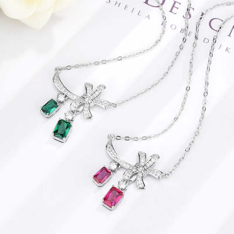 

Jewelry Necklace Accessories Ruby Zircon Pendant Fashion Emerald Butterfly Collarbone Chain for Women