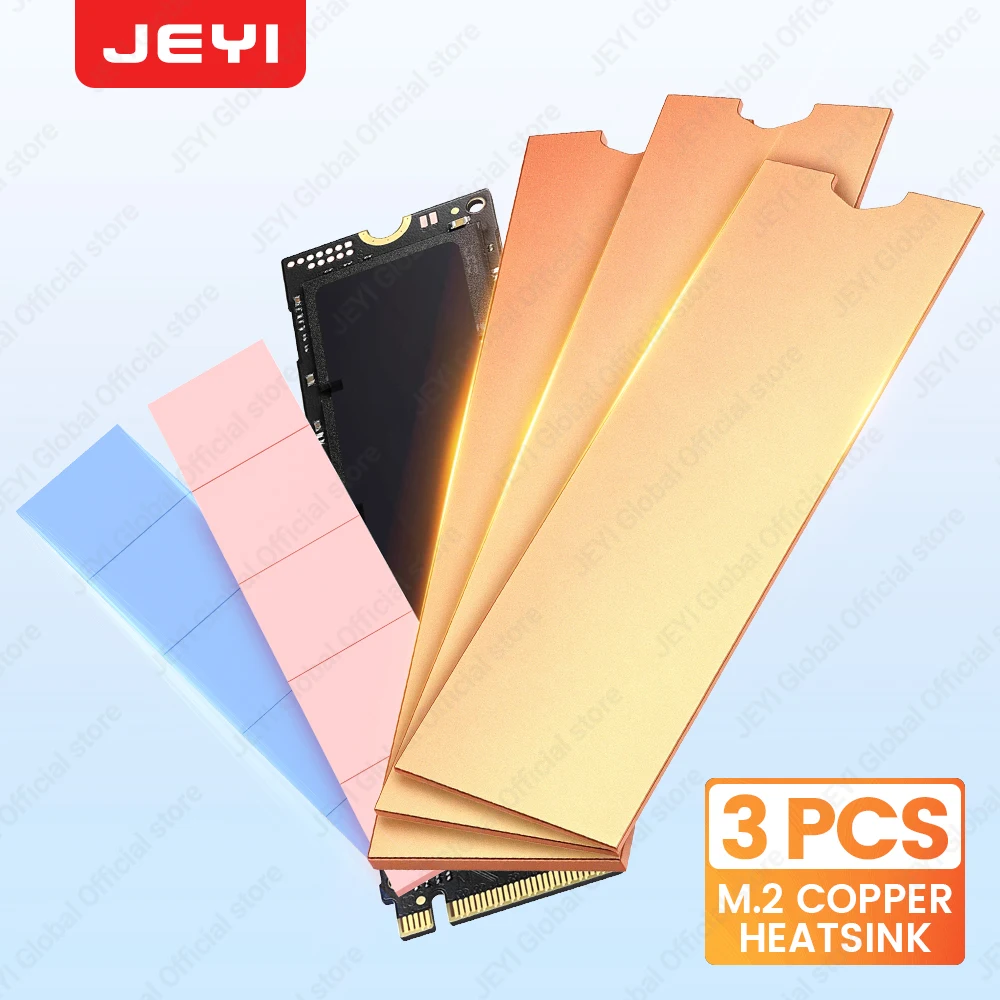 JEYI Copper M.2 Heatsink, NVMe 2280 SSD Copper Cooler Solid State Disk Radiator with Thermal Silicone Pad for Laptop Desktop