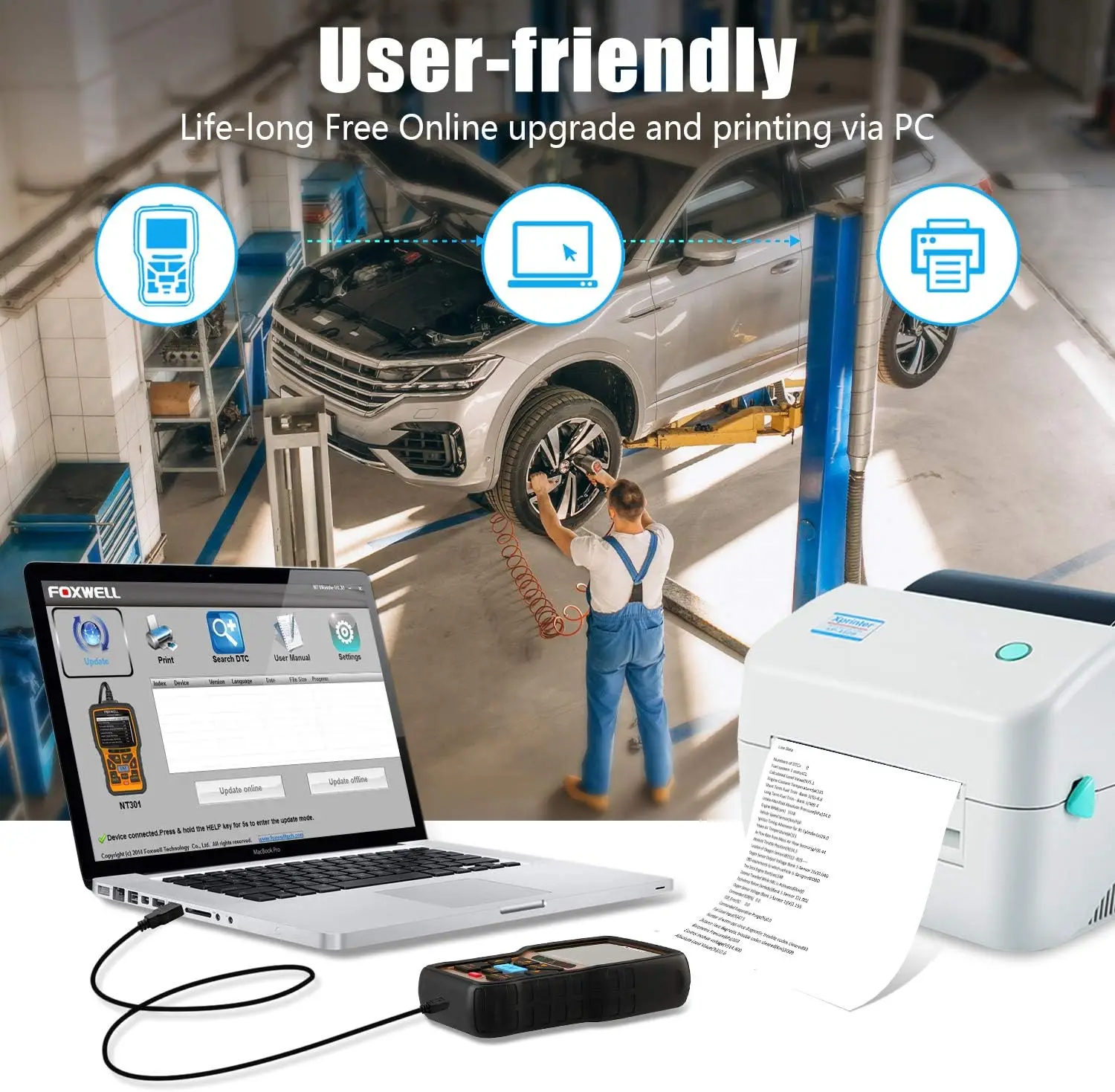 NT301 OBD2 Scanner Professional Diagnostic Tool with 16PIN Cable for Check Engine Light