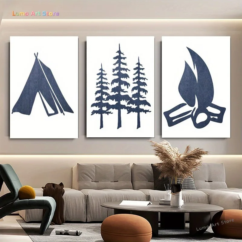 2D Flat, 2D Flat, 3pcs, Tent-Themed Canvas Art, Easy Art Poster for Bedroom Living Room Office, Aesthetic Wall Decor Unframed