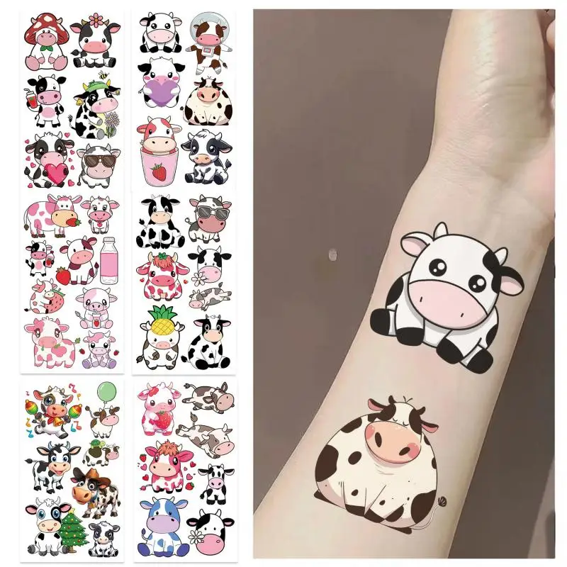 10Pcs Cartoon Colorful Cows Temporary Tattoo Stickers Fake Cow Tattoos Stickers Waterproof Funny For Kids Birthday Gift