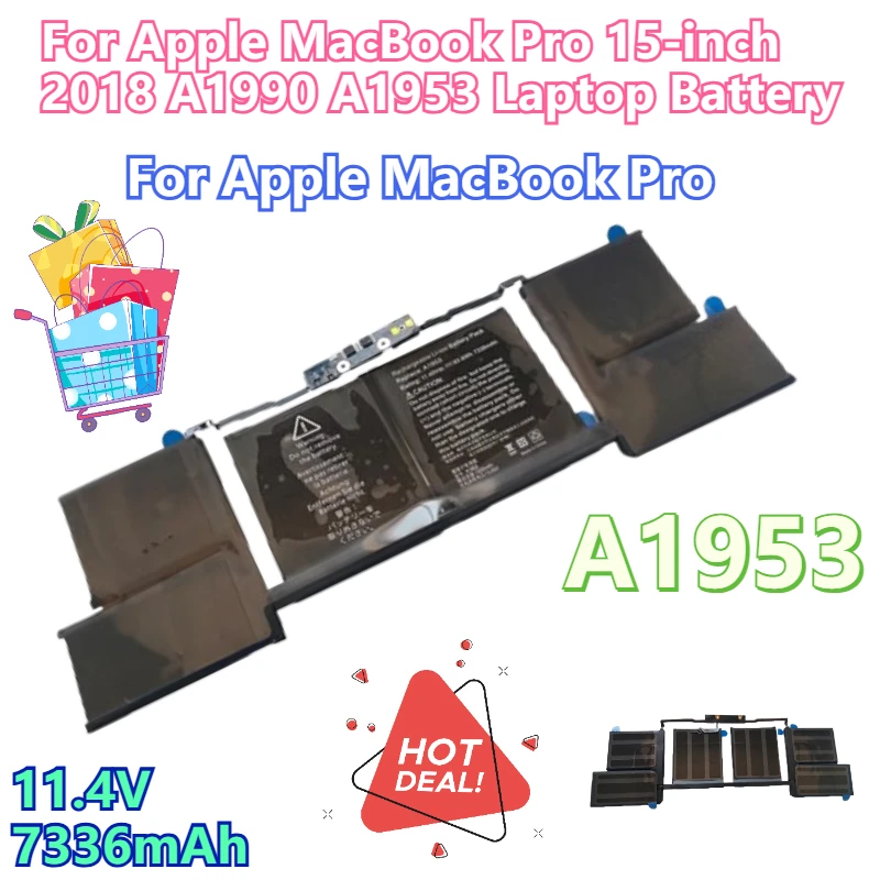 

New 11.4V 7336mAh for Apple MacBook Pro 15-inch 2018 A1990 A1953 Laptop Battery