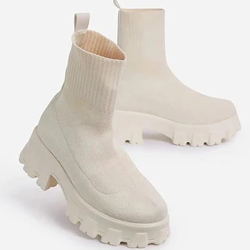 Women Boots Elastic Platform Boots Breathable Spring Summer Heels Botas Mujer Slip On Ankle Boots Elegant Woman Heeled Shoes image 4