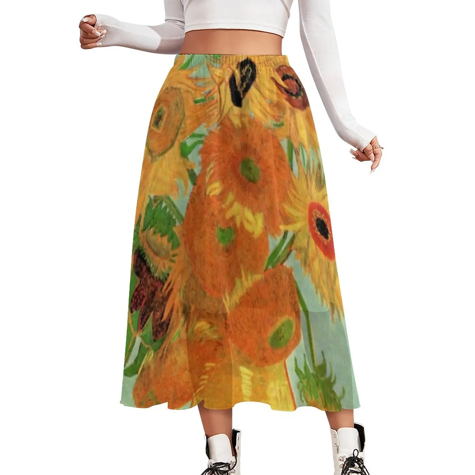 

Vase With Sunflower Skirt Sunflowers by Vincent Van Gogh Beach Long Skirts Female Print A-line Skirt Aesthetic Clothes Big Size