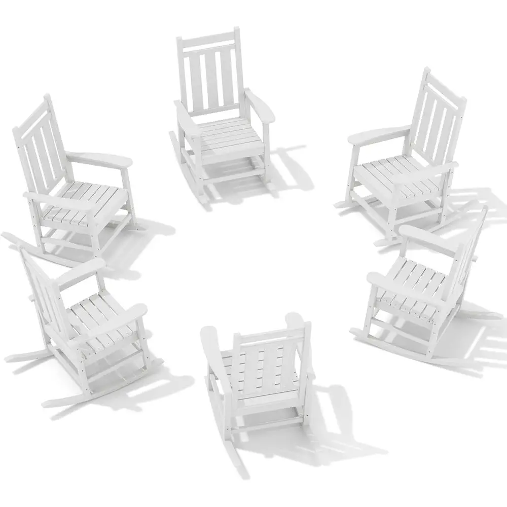 

All-Weather 6-Piece Outdoor Rocking Chair Set, High-Back Recliner Rockers for Patio, Porch, Garden in White