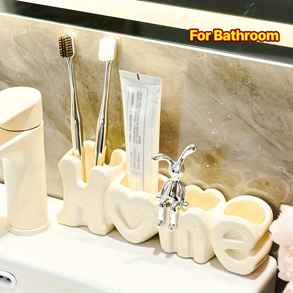 

Ceramic Toothbrush Holder for Bathrooms Fashion Home Electric Toothbrush & Toothpaste Organizer for Countertop Shower Vanity