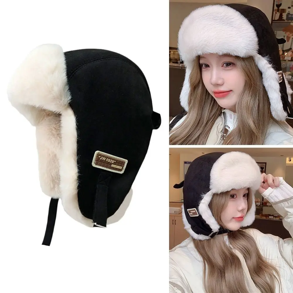1Pc Thicken Faux Fur Winter Warm Ear Protection Bomber Hat Outdoor Russian Windproof Anti-cold Furry Earflap Hat for Skiing Ride