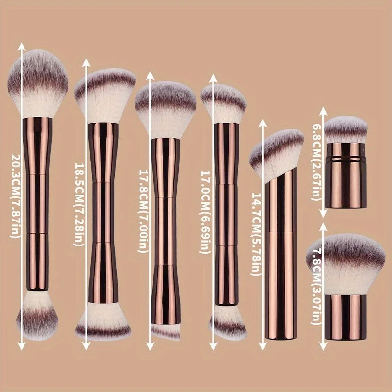 7Pcs Dual-ended Makeup Brushes Set Premium Soft Synthetic Fiber Cosmetic Brushes Powder Foundation Blush Contour Eye Shadow Make