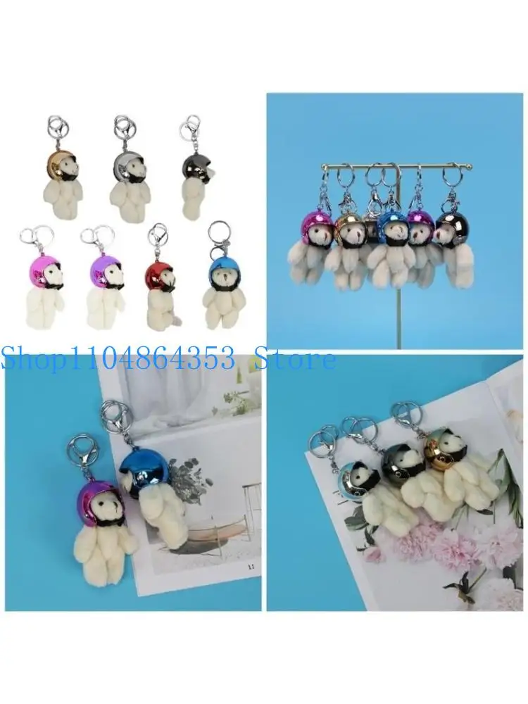652F Bear Keychain Lovely Ornament Helmeted Bear Keyring Backpack Decoration