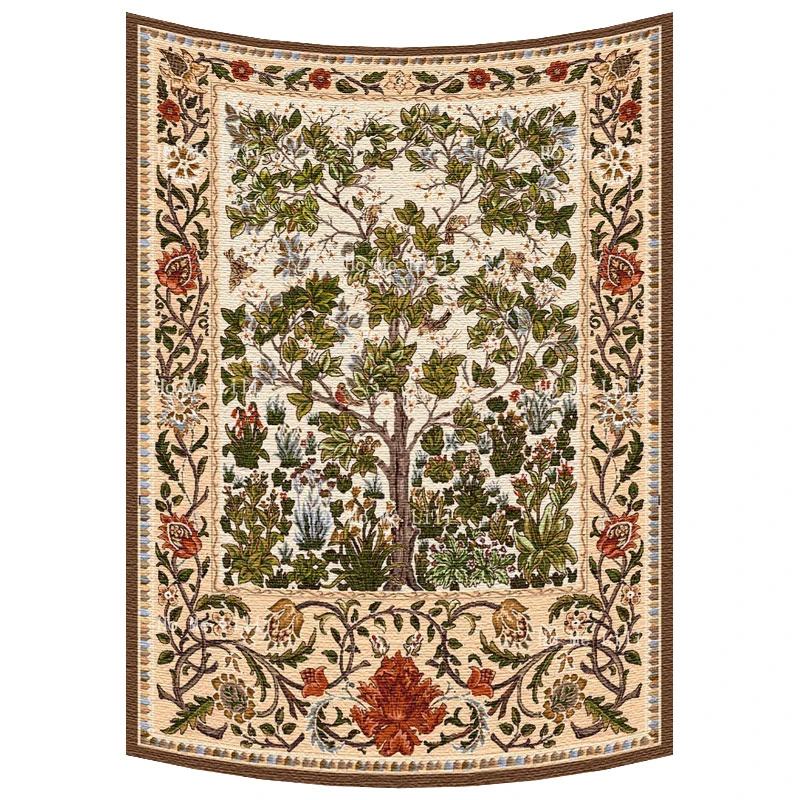 Blossoming Fruits Tree Of Life Belgian Woodpecker Orange Dark Blue Ornament Mille Fleur Wall Tapestry Classic Home Decor