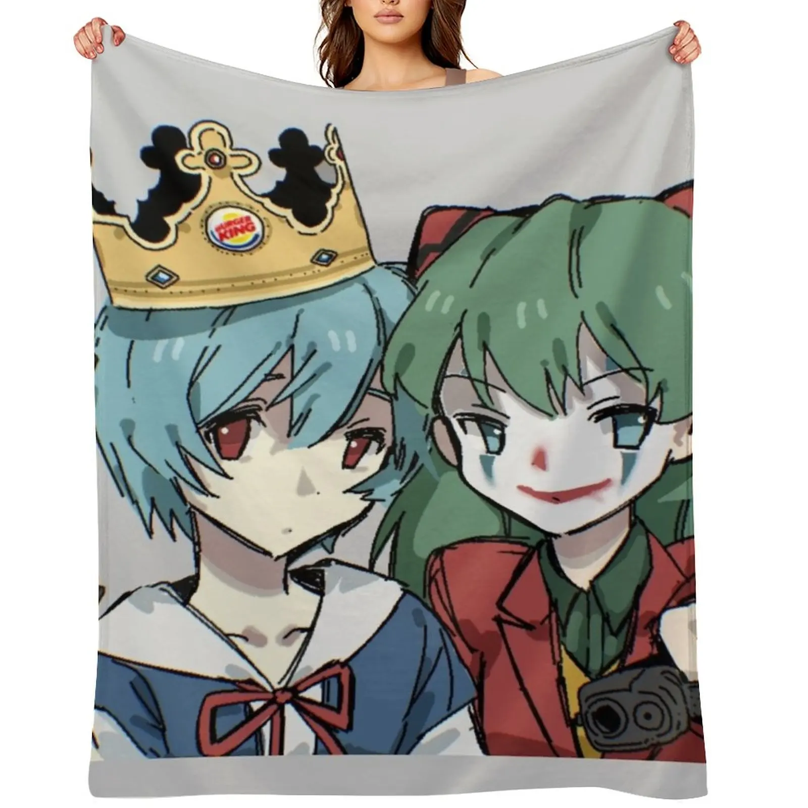 

Rei and Asuka Joker and Crown Throw Blanket Plaid Personalized Gift Furrys Bed Fashionable Blankets