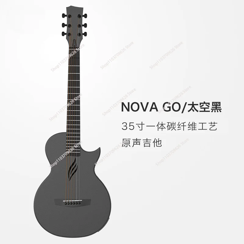 Nova Go Mini Carbon Fiber Acoustic Guitar 1/4 Size Travel Acustica Guitarra w/Beginner Kids Starter Bundle Kit of Thickened