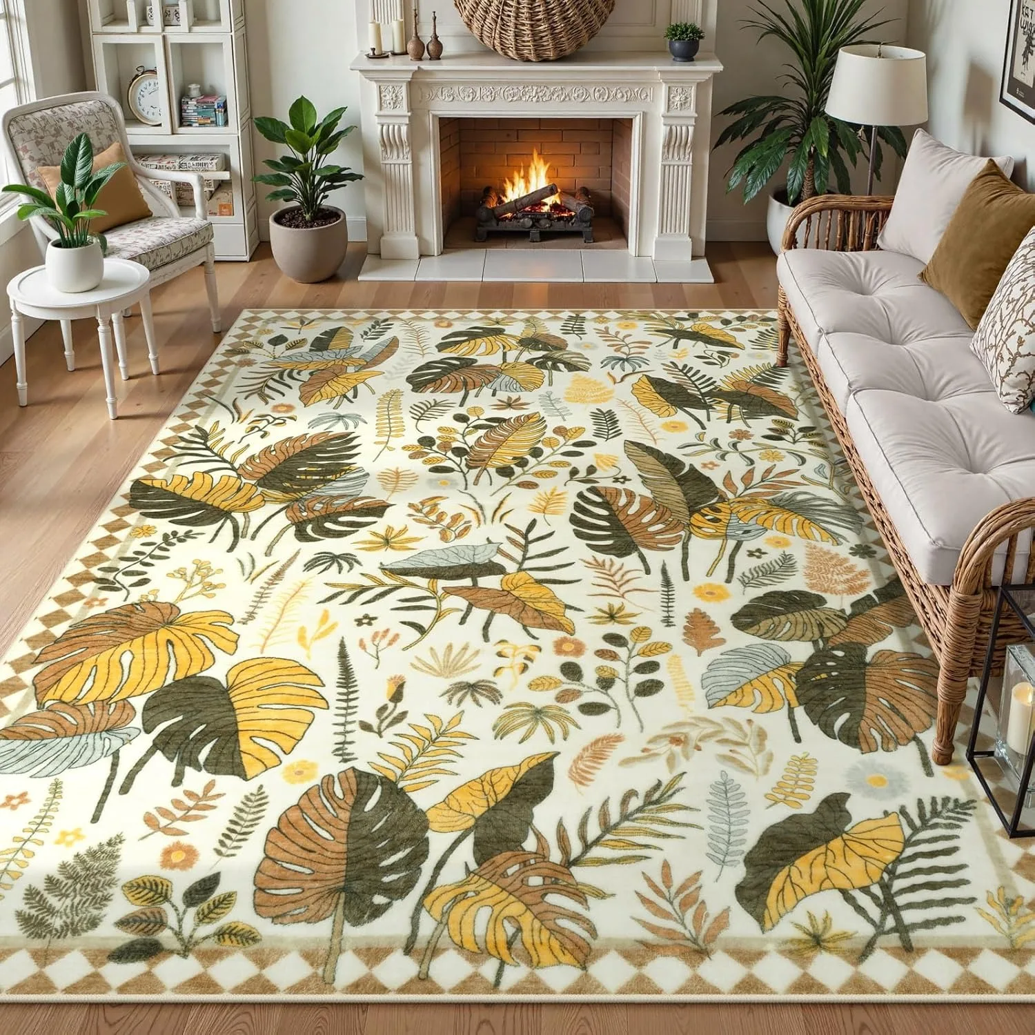 

Living Room Carpet Bedroom Bedside Sofa Floor Mat Washable Tropical Leaf Mat Big Area Carpets Floral Style Home Decor Rug