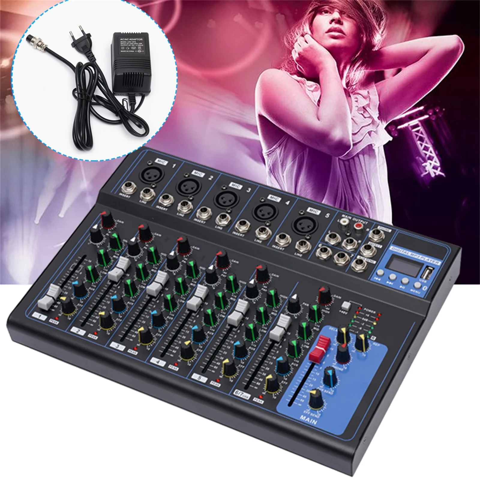 7-Kanal Professional Audio-Mixer, 7 Kanal Sound Mixing Console Digitaler Audio Mixer Stereo DJ Mixer Soundboard Konsole