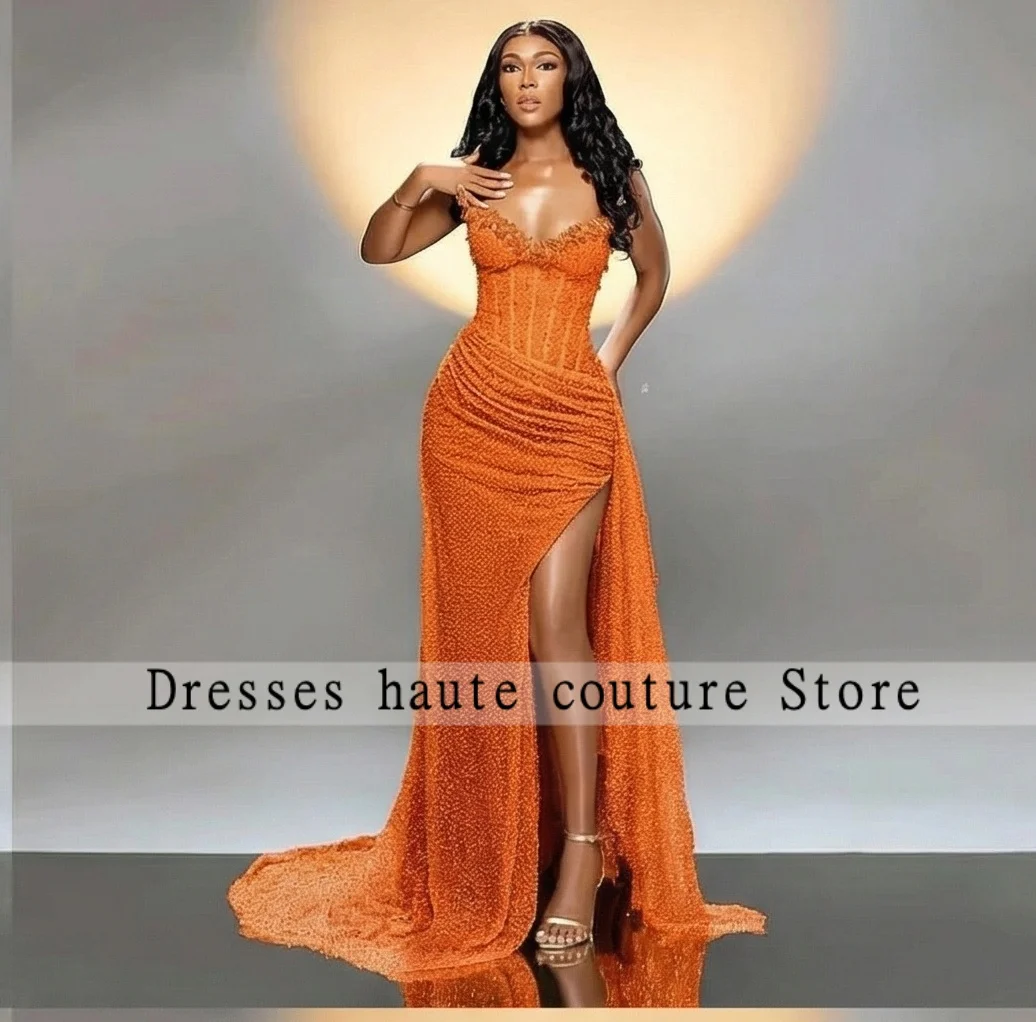 Shiny Sweetheart Neck Mermaid Evening Dresses Side High Split Floor-Length Prom Dresses Beading Customized Vestidos De Fiesta image 3