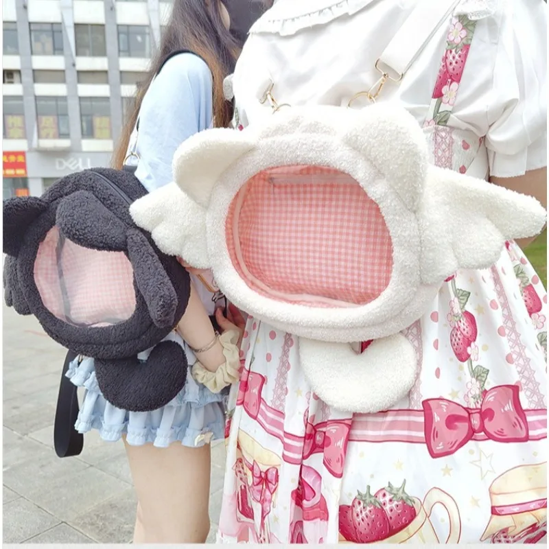 Anime Cartoon Angel Wing Clear Ita Bag Lovely Plush Handbag Teenager Students Backpack Shoulder Bag Halloween Party Gifts