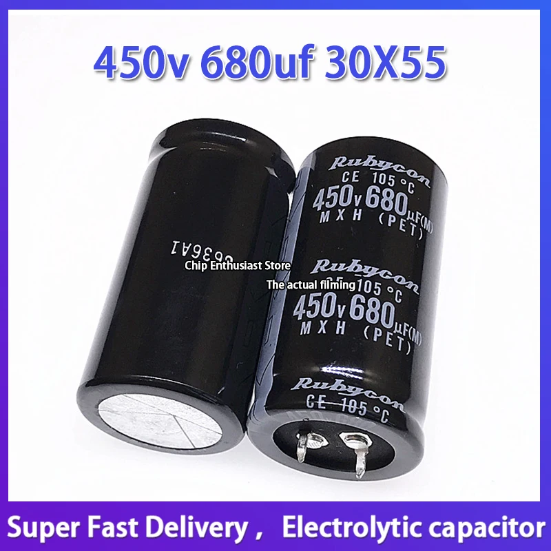 2PCS Rubycon imported aluminum electrolytic capacitor 450v 680uf 30X55 ruby mxh series