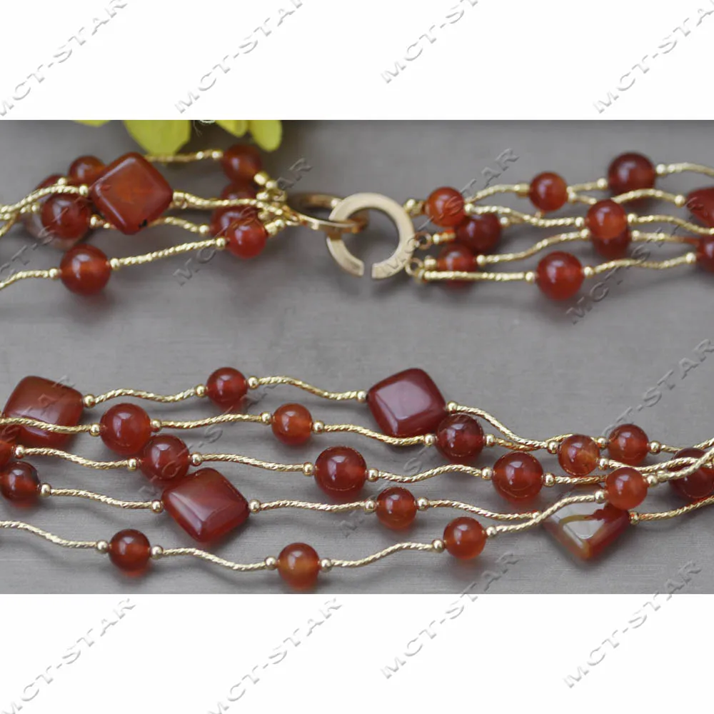 

Ожерелье MTC·STAR из 5 рядов, 19 дюймов, 14 мм, с красными круглыми и квадратными бусинами из агата и золотой нитью, на заказ (Z13955)