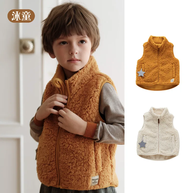

Children's Vest 2025 Winter Fashion With Plush Insulation For Boys And Girls Wearing Vest, Pure Cotton Thick Sleeveless Jacket