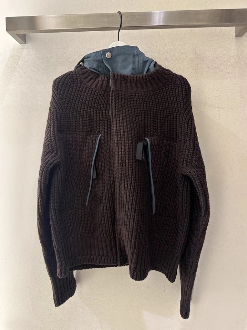 

Casual Loose Women's Knitted Sweater Coat Hooded Long Sleeve Color Block Autumn Winter New Style Breathable Comfortable Cotto...