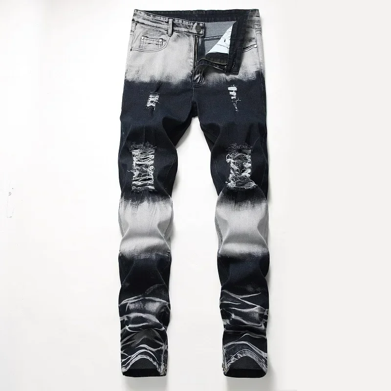 

Jeans Men Denim Pants Long Pant Gradation Splice Pockets Regular Zipper High Waist Straight Trousers Casual Autumn Winter