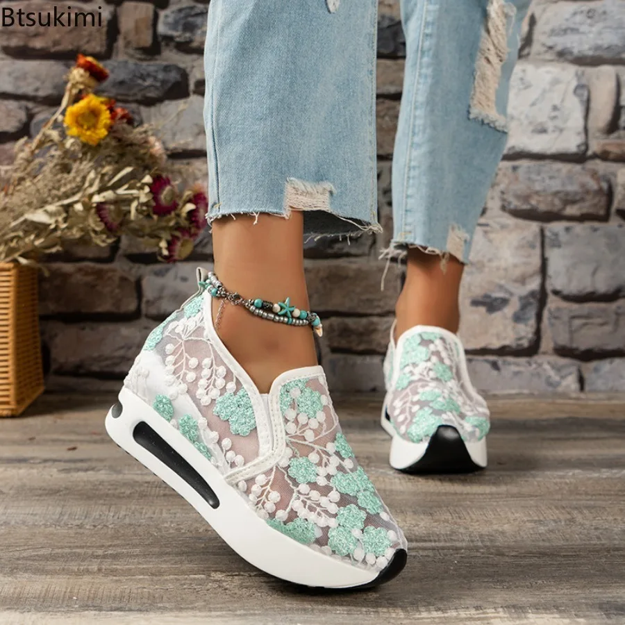 Fashion Platform Shoes Women's Mesh Breathable Sneakers Spring Summer  Ladies Casual Sandals Running Beach Rocking Dance Shoes