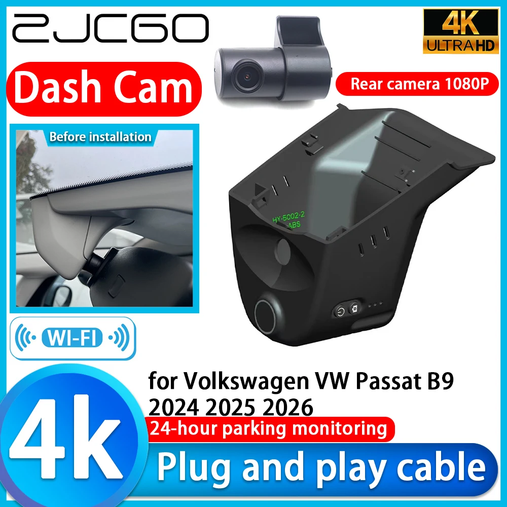 ZJCGO for Volkswagen VW Passat B9 2024 2025 2026 4K DVR Dash Cam Car Camera 2160P Lens 24h Monitor Video Recorder Recording