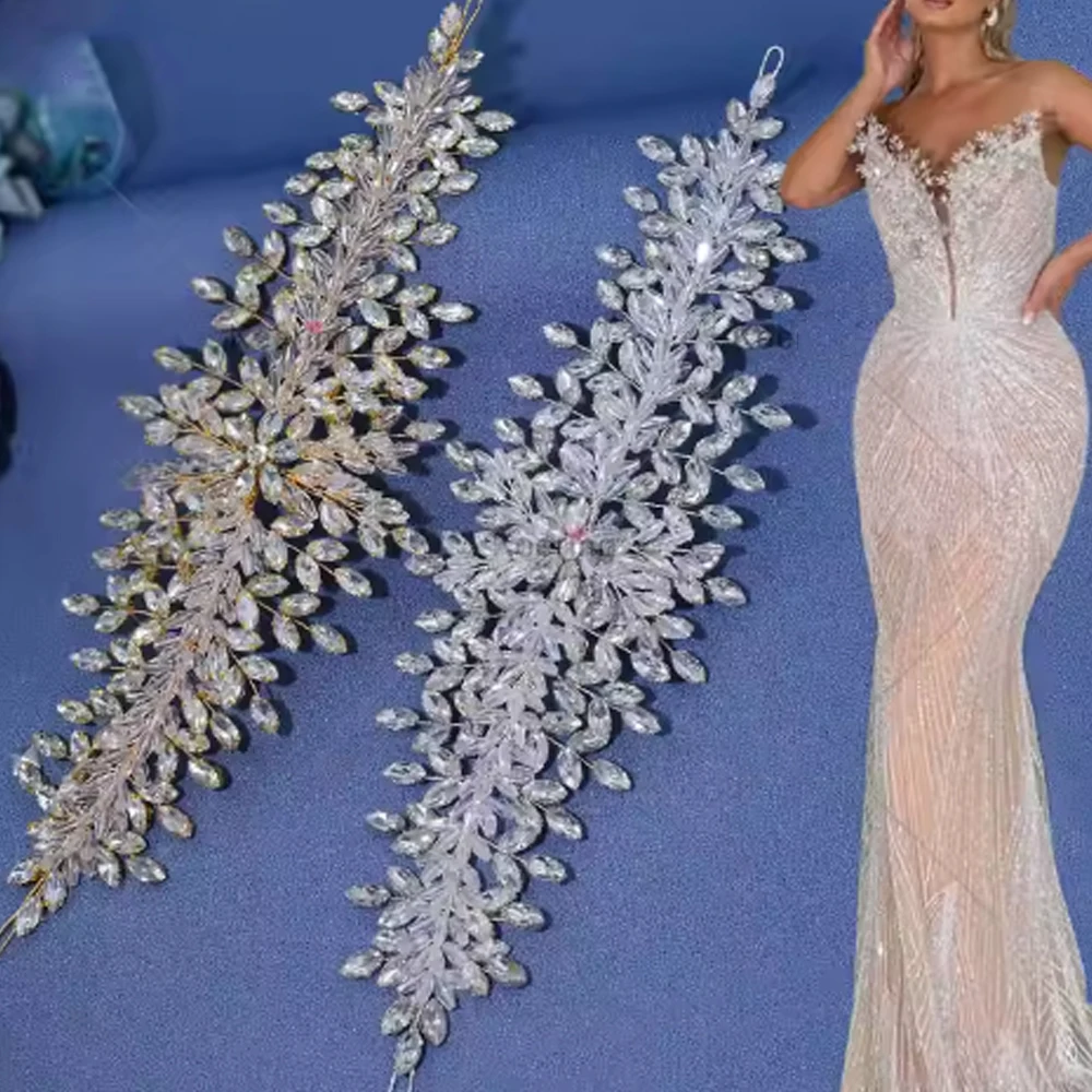 DZ059 Handmade Beaded Rhinestone Crystal Bodice Applique Accessory for Dress Clothes DIY Bridal Patches Wedding Head Decoration
